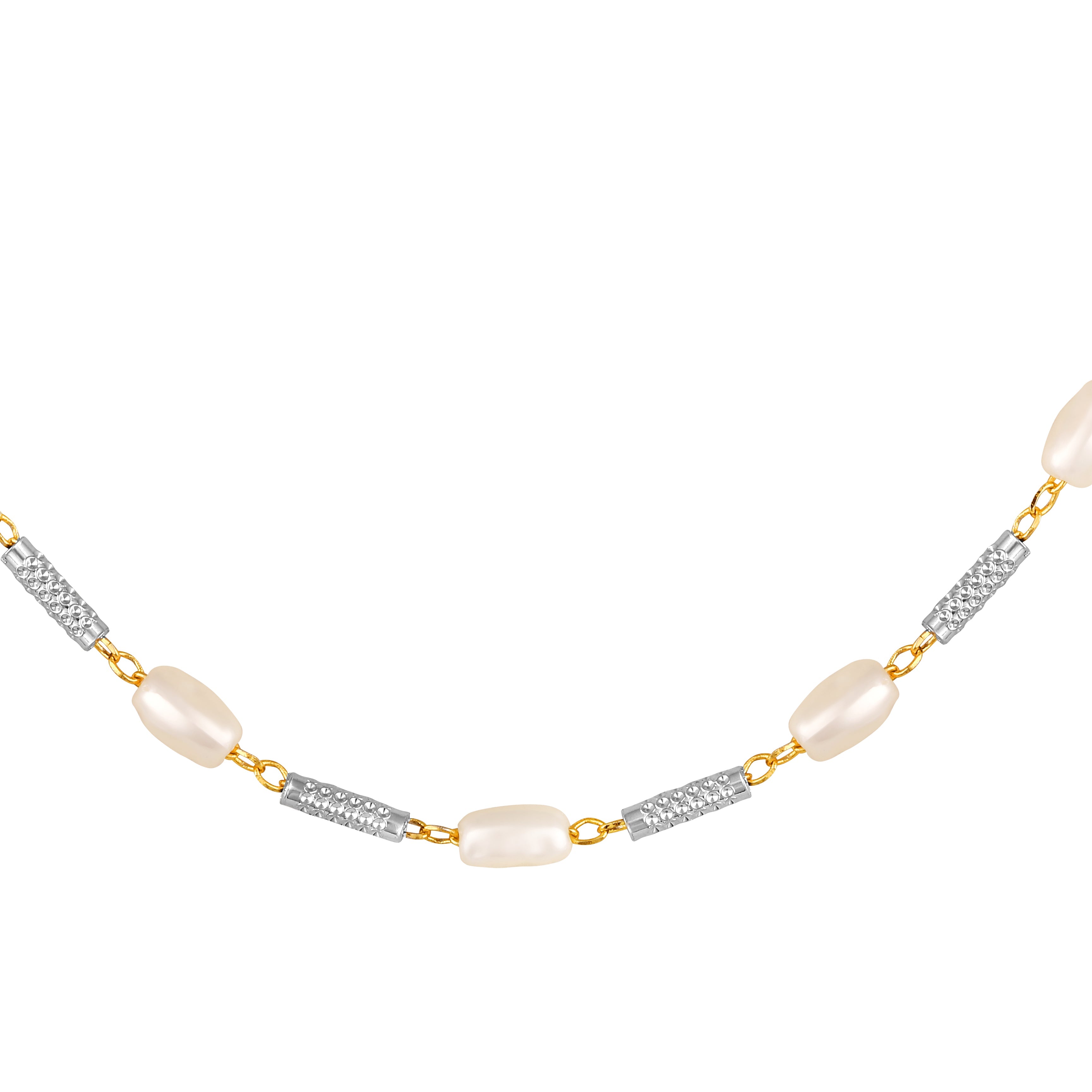 Mahi Lightweight Elegant White Artificial Pearl & Two-Toned Necklace for Women (PS1101967M)