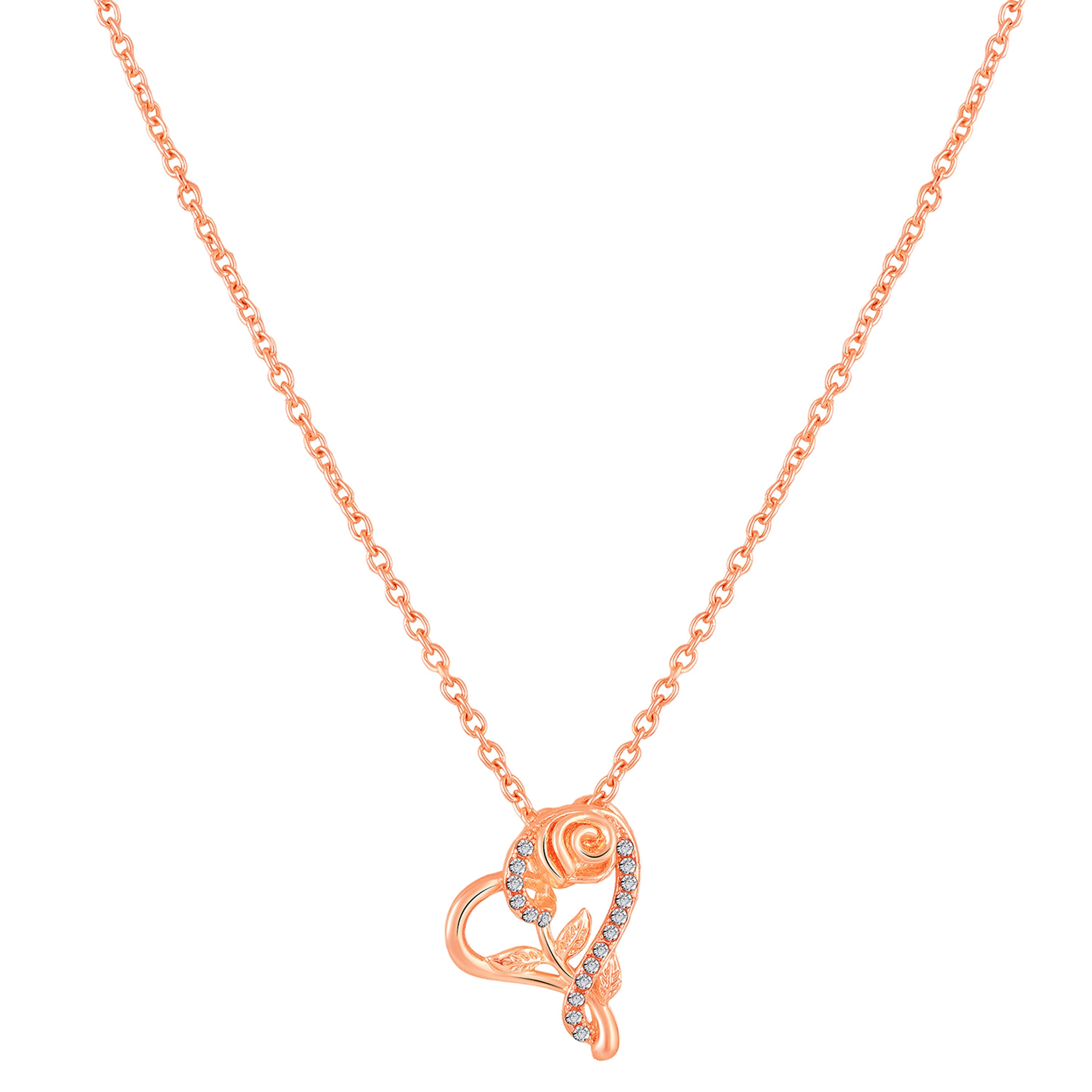 Mahi Rose & Heart Shaped Sparkling White Crystals Pendant Necklace for Women (PS1101973ZWhi)