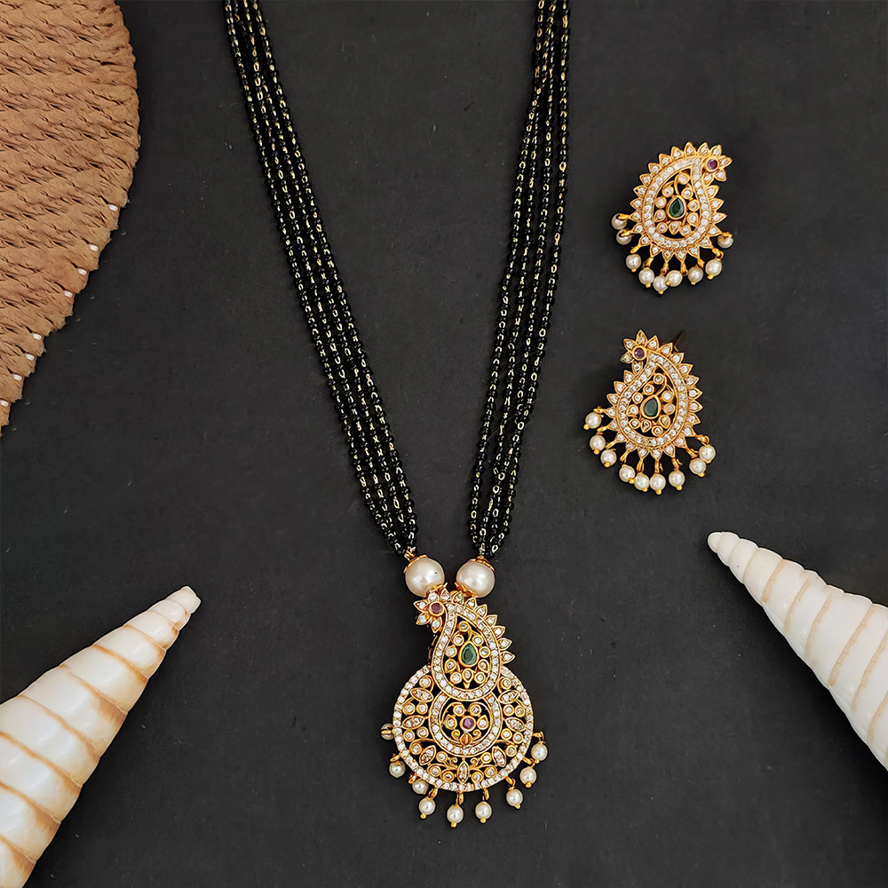 Js Fashion Kemp Jewellery Full Stone Matte Gold Polish Fancy Style Pendant Set