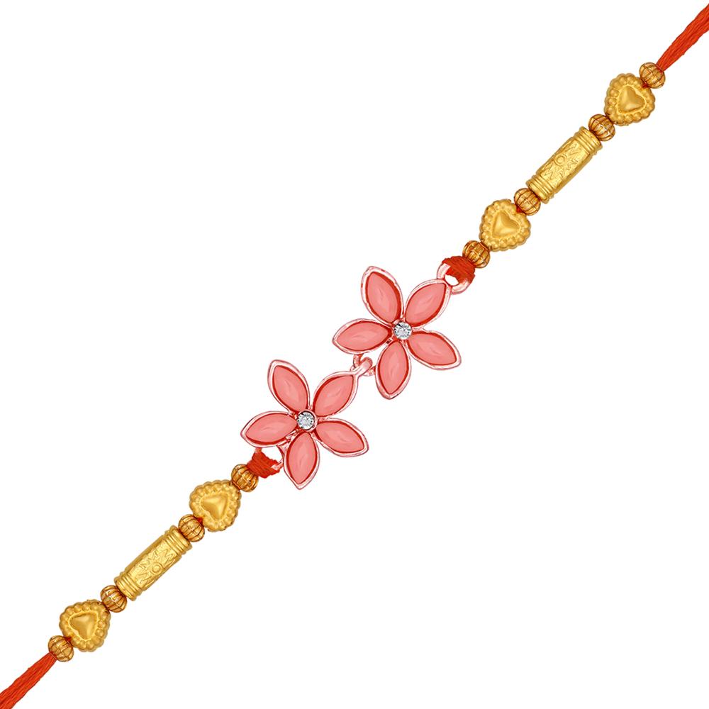 Mahi Gold Plated Pink Crystal Floral Rakhi For Brother - Adjustable Thread, Traditional Raksha Bandhan Gift - View #7