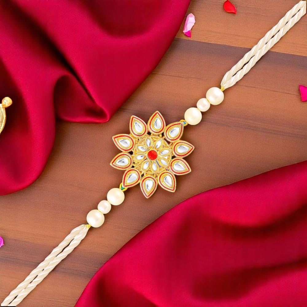 Mahi Traditional Kundan Brother Rakhi | Floral Design for Bhaiya (RA1100821G)