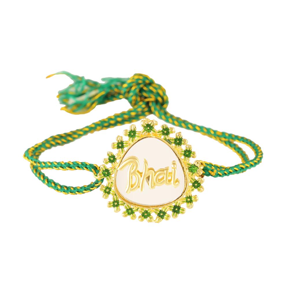 Mahi Bhai Engraved Green Meenakari Work Rakhi for Brother (RA1100823G)