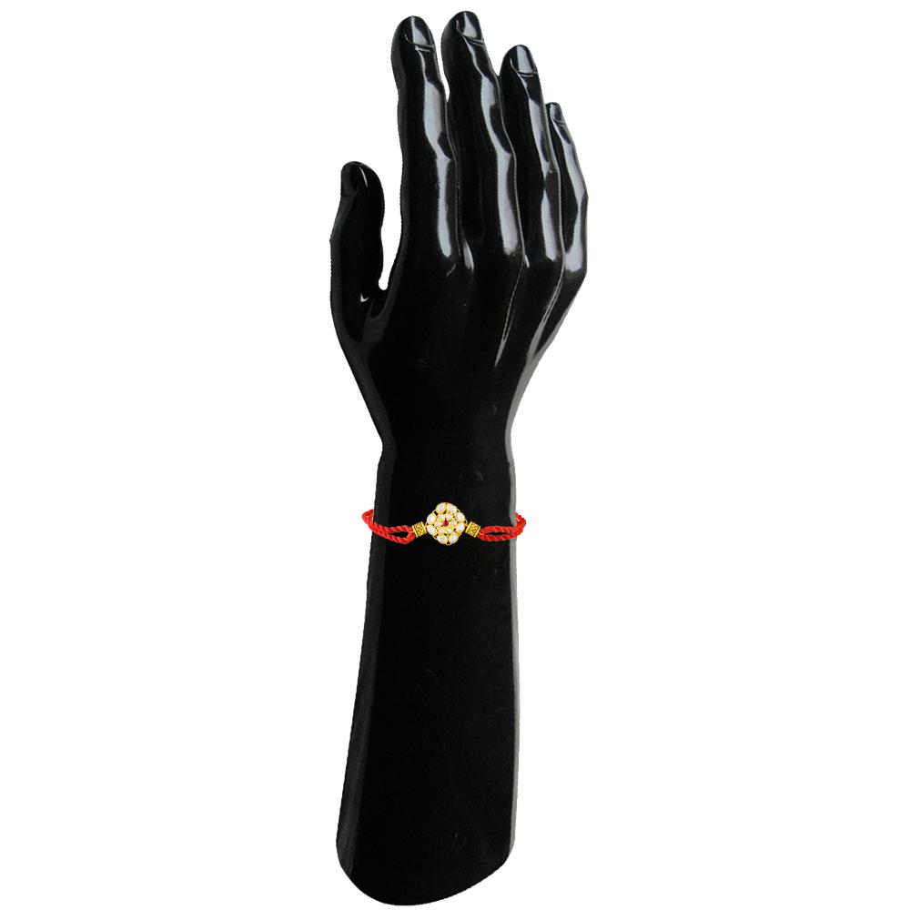 Mahi Traditional Kundan Rakhi for Brother | Red Thread Rakhi with Floral Gold Centerpiece (RA1100826G)