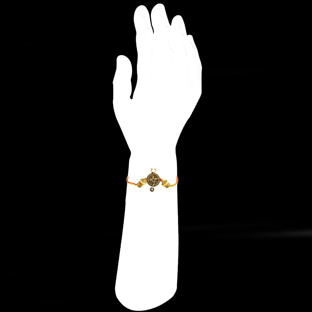 Mahi Doctor Themed Rakhi for Brother | Antique Gold Stethoscope & Heartbeat Design (RA1100833G)