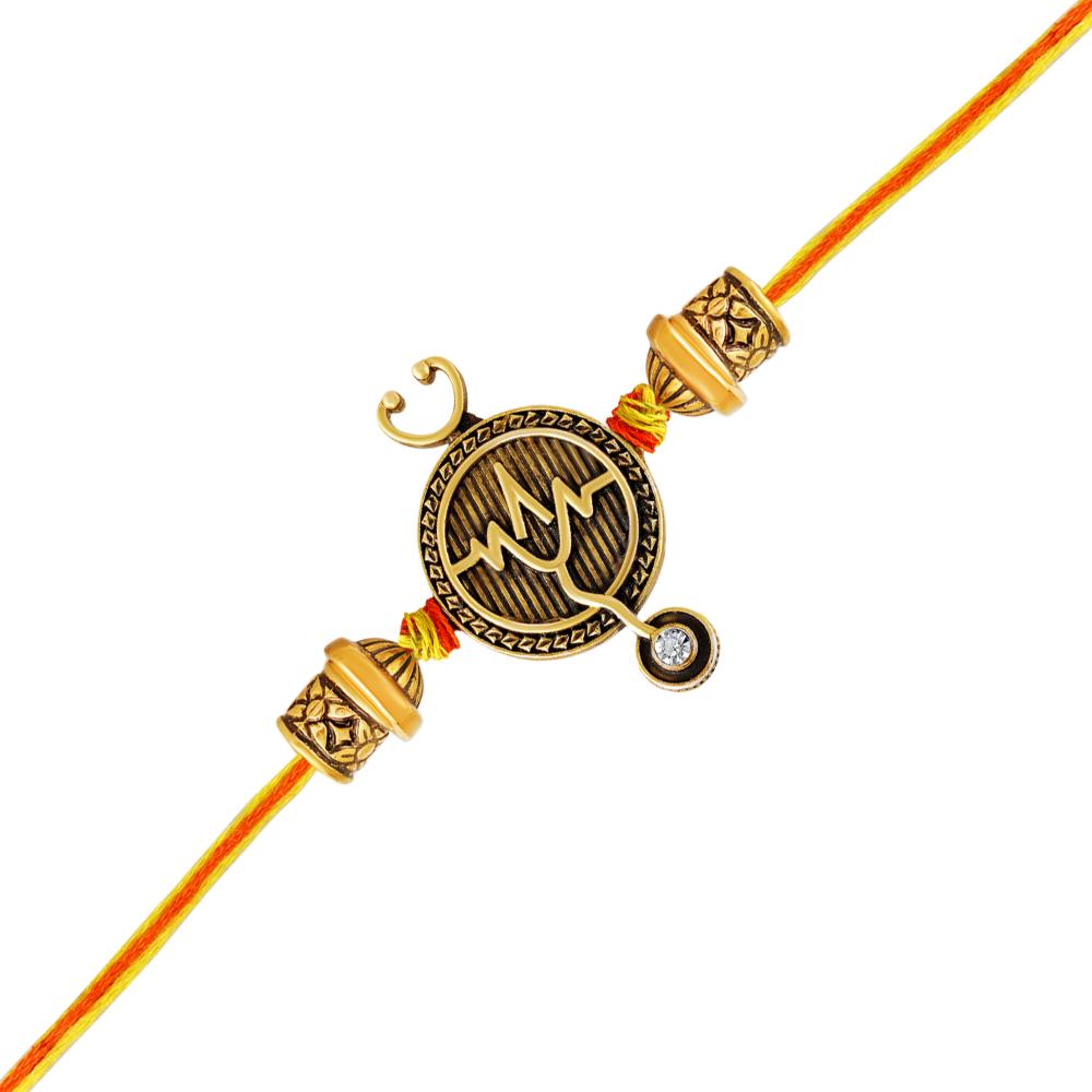 Mahi Doctor Themed Rakhi for Brother | Antique Gold Stethoscope & Heartbeat Design (RA1100833G)