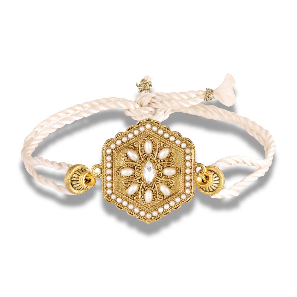 Mahi Hexagonal Gold-Tone Design with Artificial Pearl Rakhi for Brother (RA1100834GWhi)