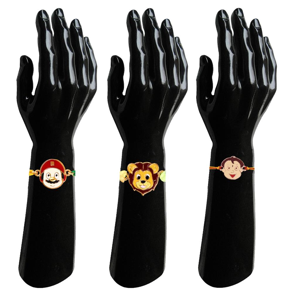 Mahi Kids Cartoon Rakhi Combo Set of 3 | Cute Character Rakhis for Boys with Superhero & Fun Faces (RCO1105825M)