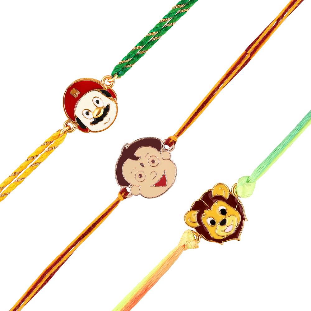 Mahi Kids Cartoon Rakhi Combo Set of 3 | Cute Character Rakhis for Boys with Superhero & Fun Faces (RCO1105825M)