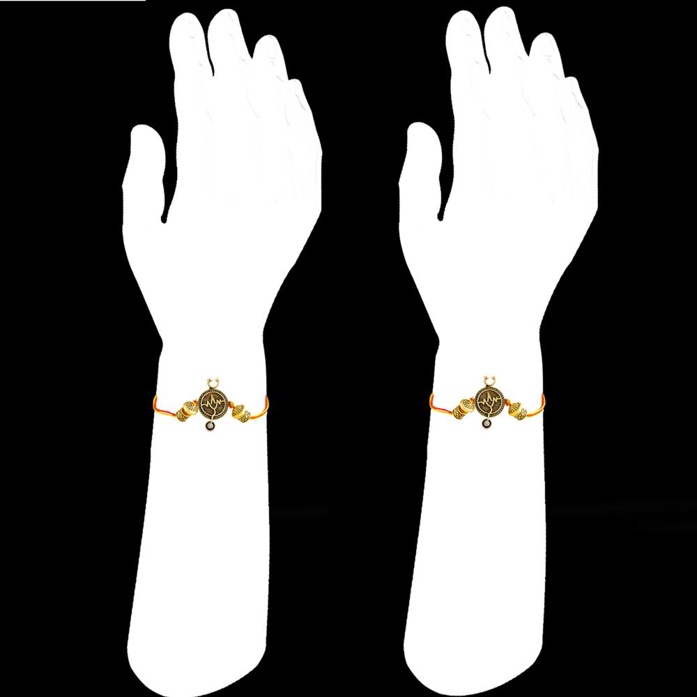 Mahi Doctor Theme Rakhi Combo Set of 2 for Brother | Stethoscope & Heartbeat Design in Antique Gold Finish (RCO1105833G)