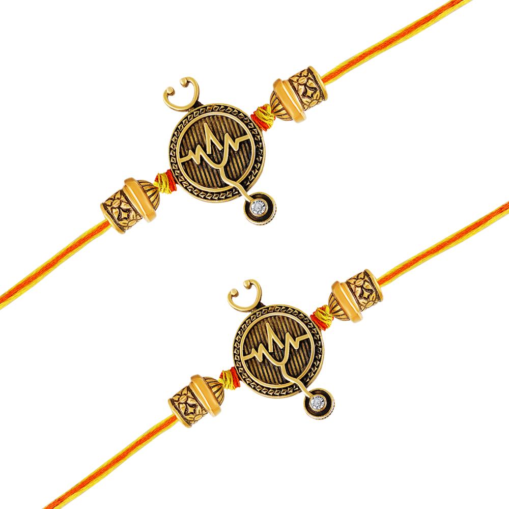 Mahi Doctor Theme Rakhi Combo Set of 2 for Brother | Stethoscope & Heartbeat Design in Antique Gold Finish (RCO1105833G)