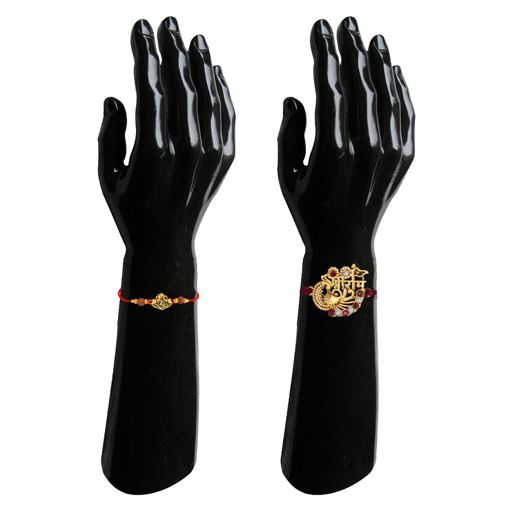 Mahi Combo of Jay Shree Ram an OM Rakhis with Rudraksh for Brother (RCO1105845G)