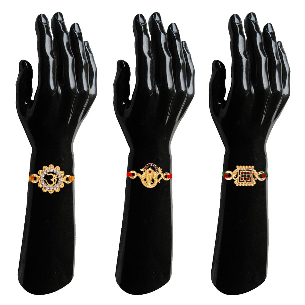 Mahi Divine Rakhi Combo Set of 3 Ganesha, Om, and Traditional Rakhis for Brother (RCO1105847G)