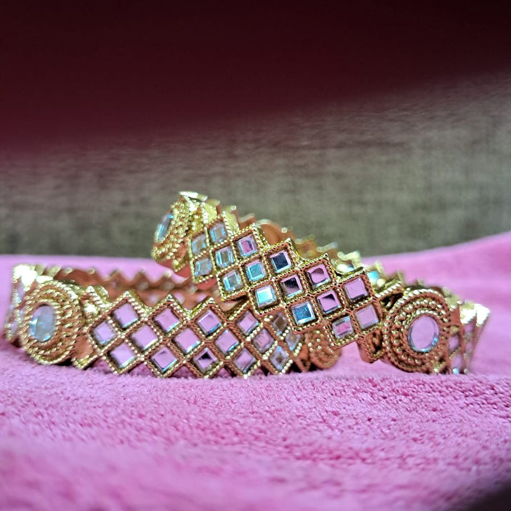 Raddhi Jewels Designer Gold Plated Mirror Work Set of 2 Bangles For Wo