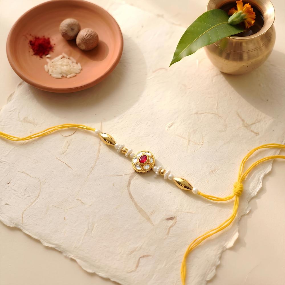 Js Fashion Pack of 3 Antique Designer Stone Rakhi High Gold