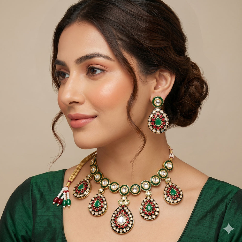 Bevy Pearls Classic Kundan Stone Necklace Set