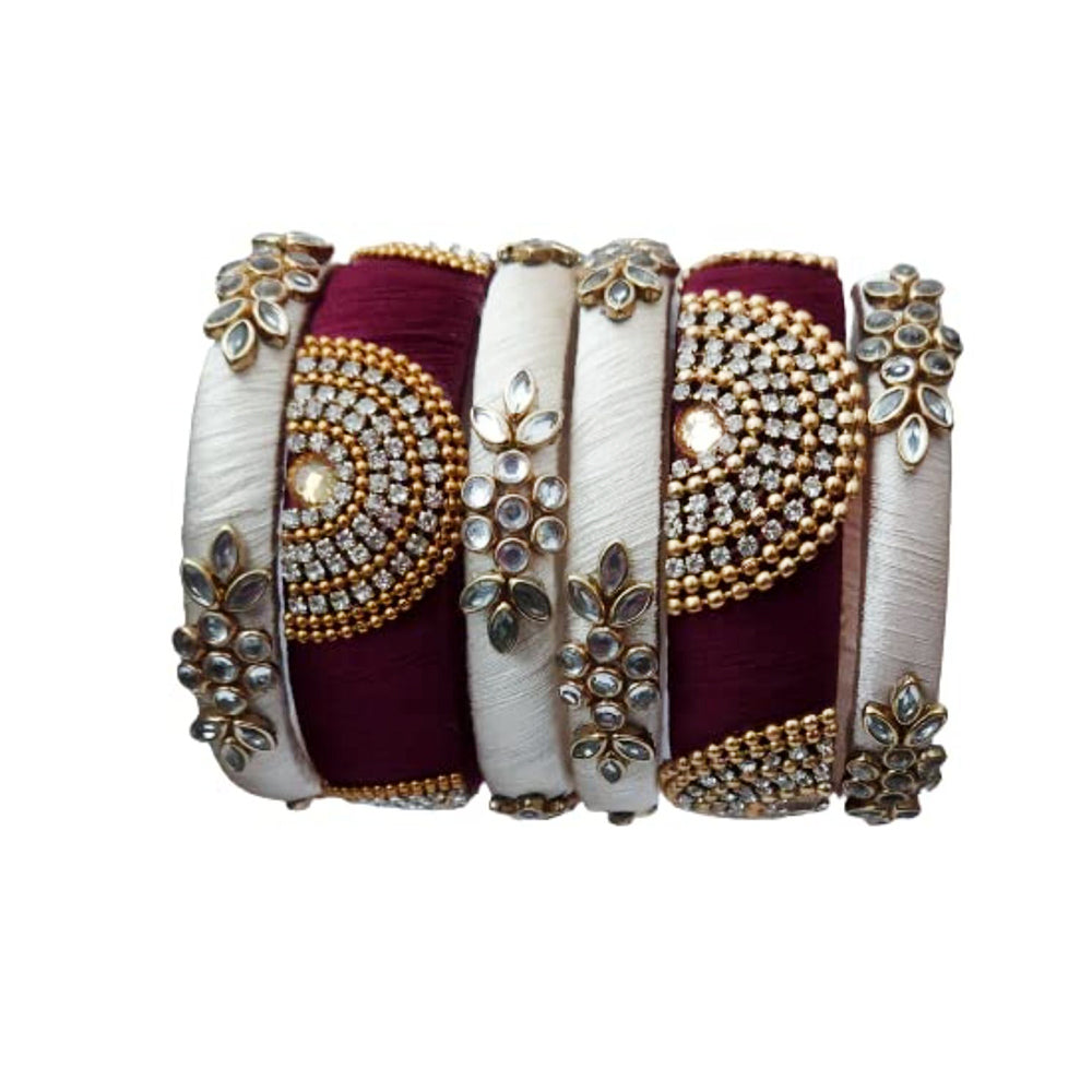 Darshana Jewels Kundan Work Silk Thread Bangle Kada For Women