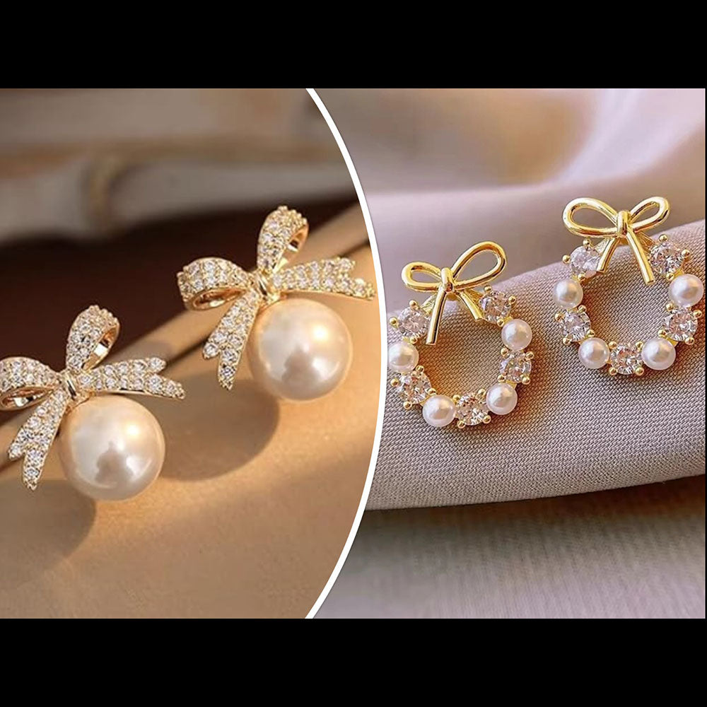Bevy Pearls Austrian Stone Assorted Design Studs Earrings