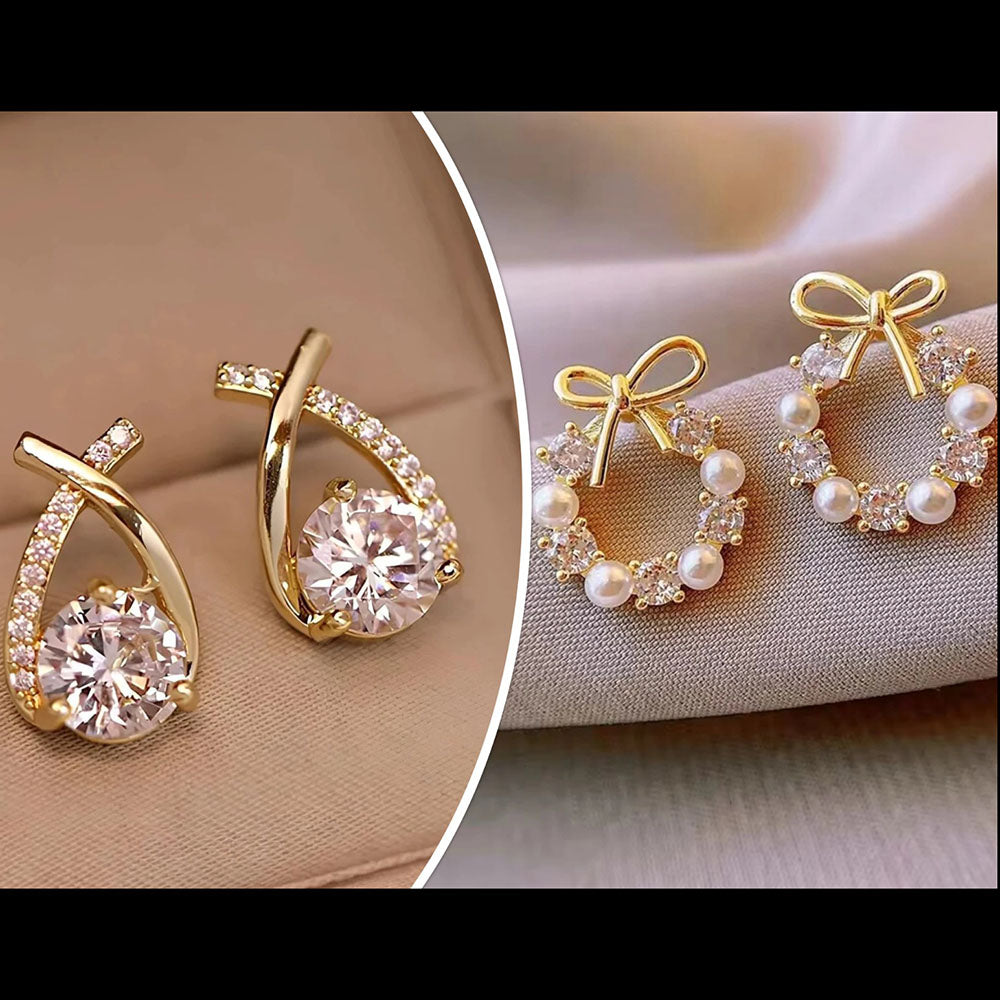 Bevy Pearls Austrian Stone Assorted Design Studs Earrings