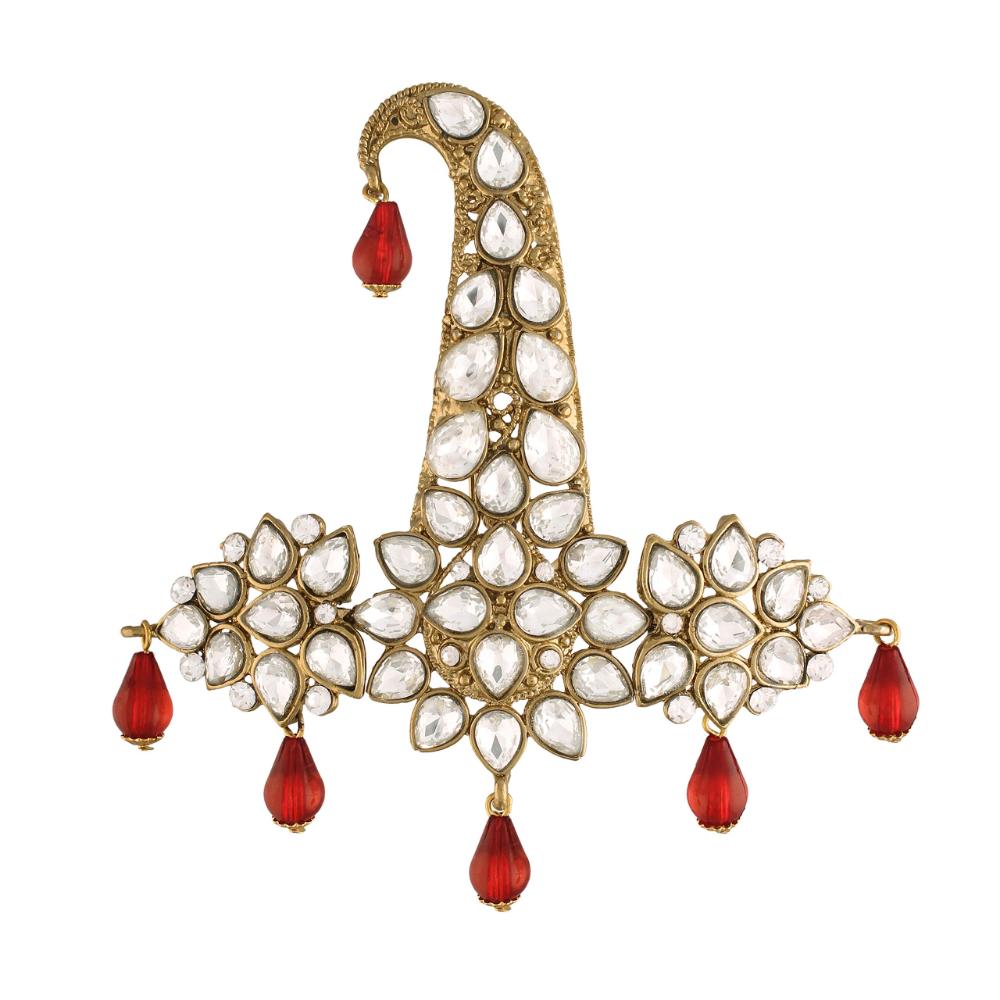 Etnico Gold Plated Stone Pearl Drop Safa Kalangi Brooch for Groom/Men/Dulha Pagadi (SM51M)