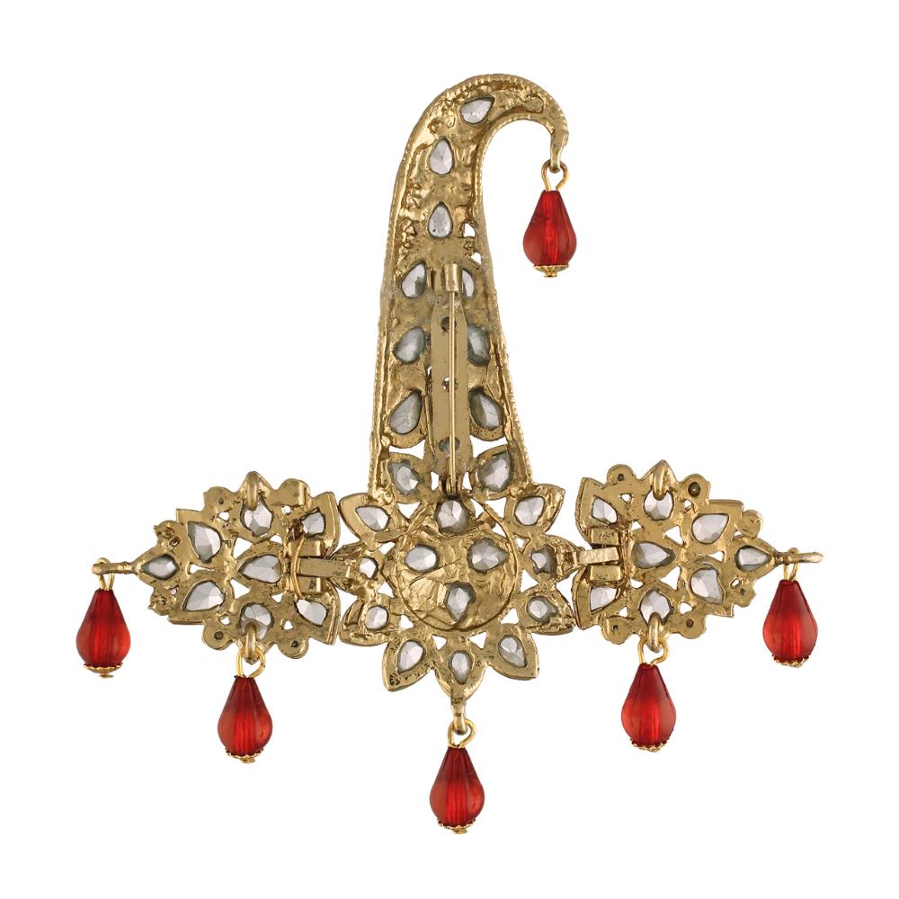 Etnico Gold Plated Stone Pearl Drop Safa Kalangi Brooch for Groom/Men/Dulha Pagadi (SM51M)