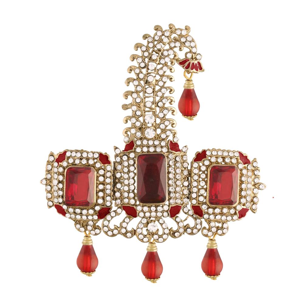 Etnico Gold Plated Stone Pearl Drop Safa Kalangi Brooch for Groom/Men/Dulha Pagadi (SM56M)