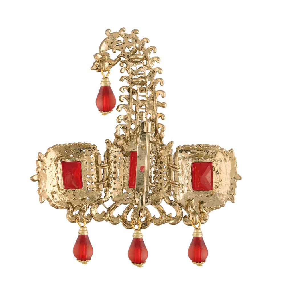 Etnico Gold Plated Stone Pearl Drop Safa Kalangi Brooch for Groom/Men/Dulha Pagadi (SM56M)