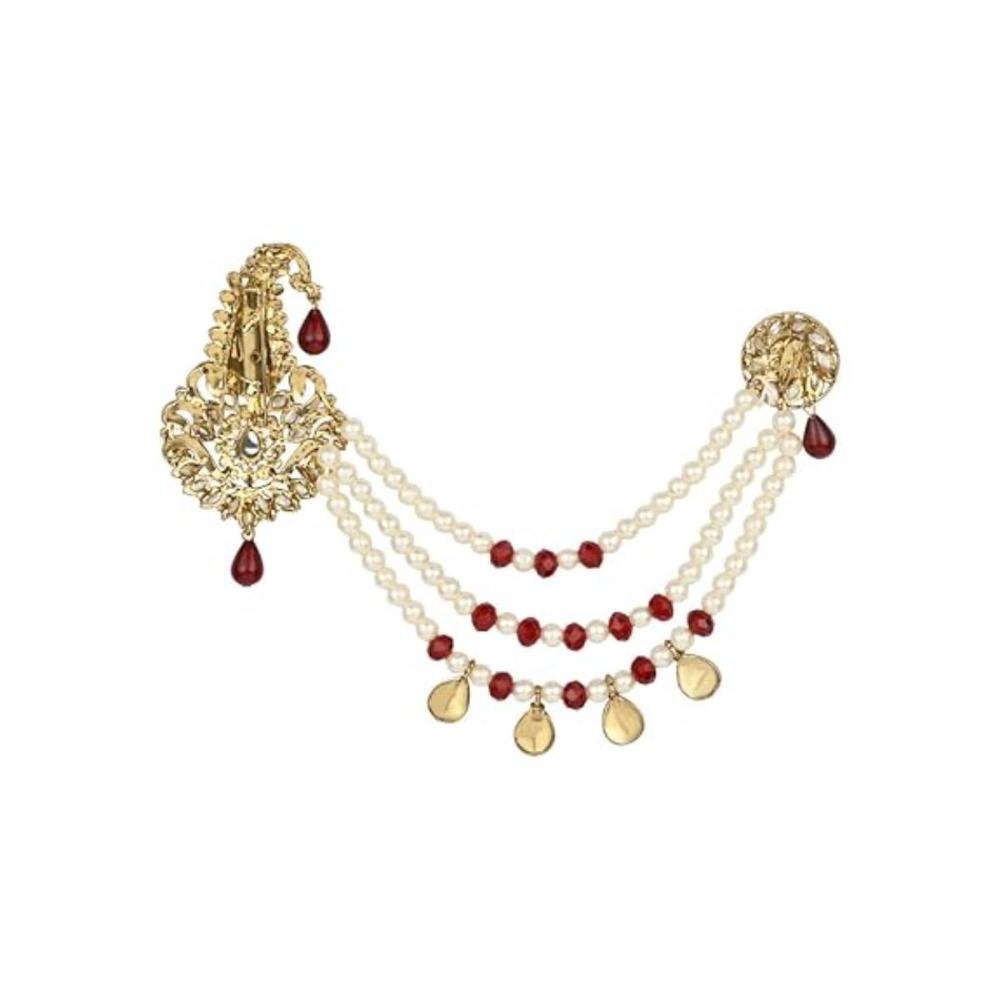 Etnico Gold Plated Stone Pearl Drop Safa Kalangi Brooch for Groom/Men/Dulha Pagadi (SM59M)