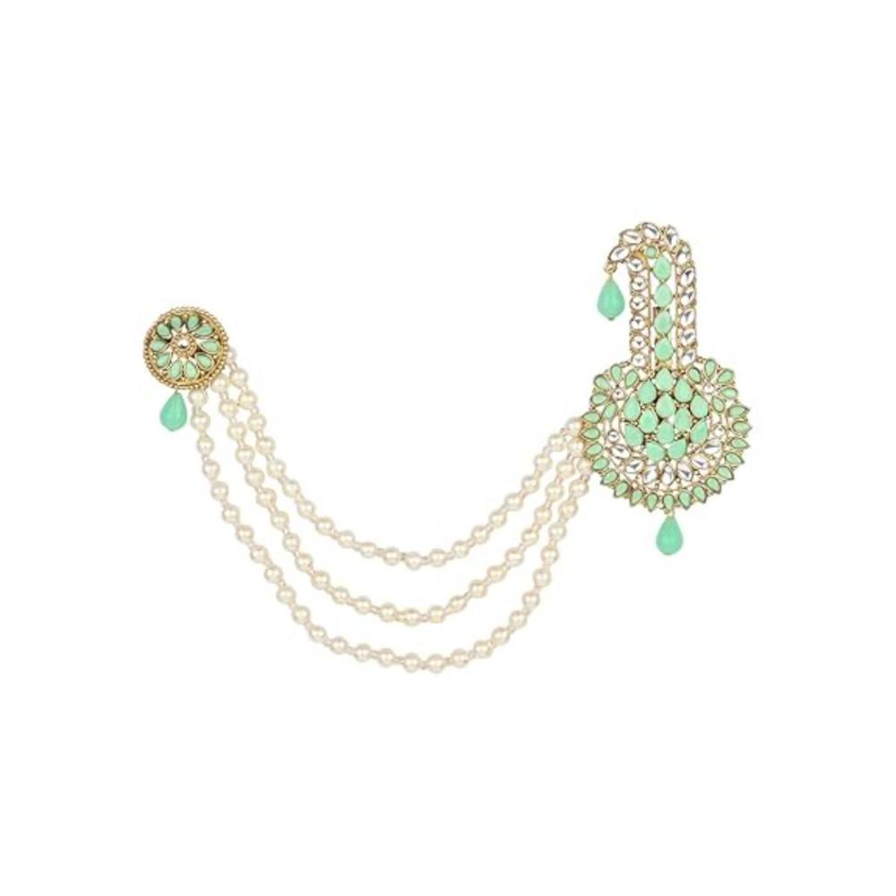 Etnico Gold Plated Stone Pearl Drop Safa Kalangi Brooch for Groom/Men/Dulha Pagadi (SM60M)