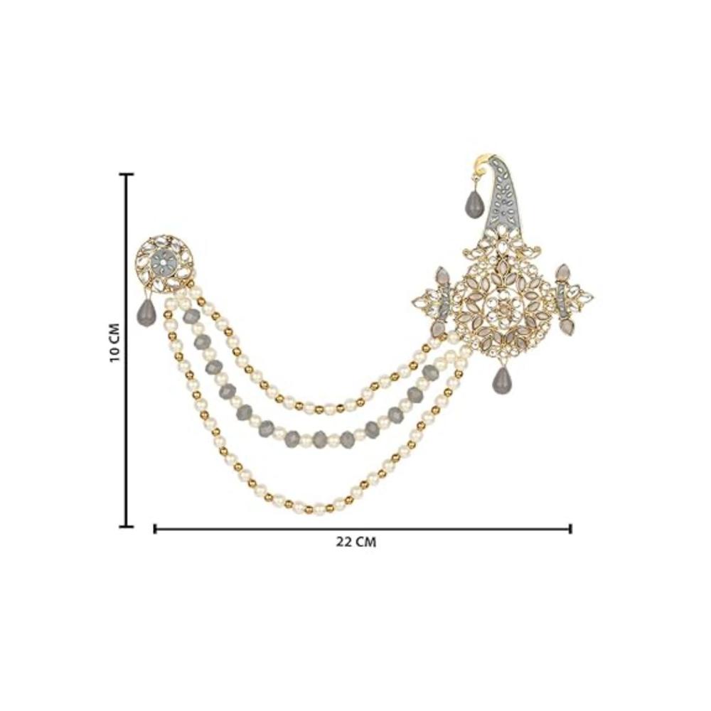 Etnico Gold Plated Stone Pearl Drop Safa Kalangi Brooch for Groom/Men/Dulha Pagadi (SM61Gr)