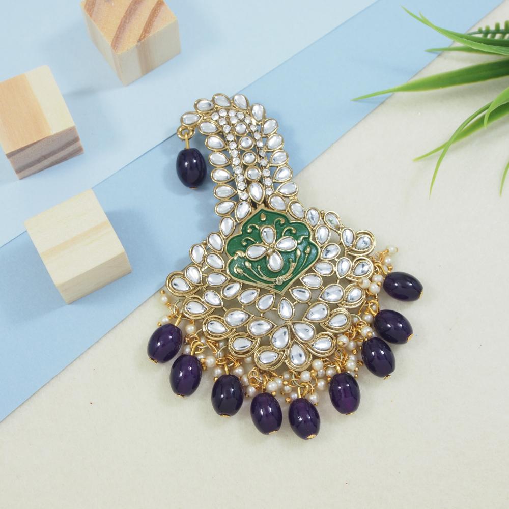 Etnico Gold Plated Traditional Stone Pearl Drop Safa Kalangi