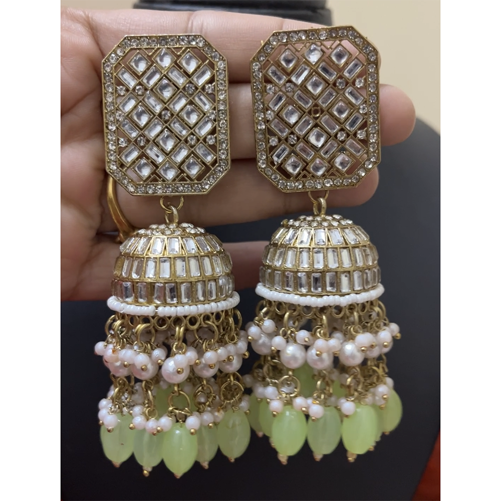 ShringarStreet Gold Plated Crystal Stone And Beads Jhumki Earrings