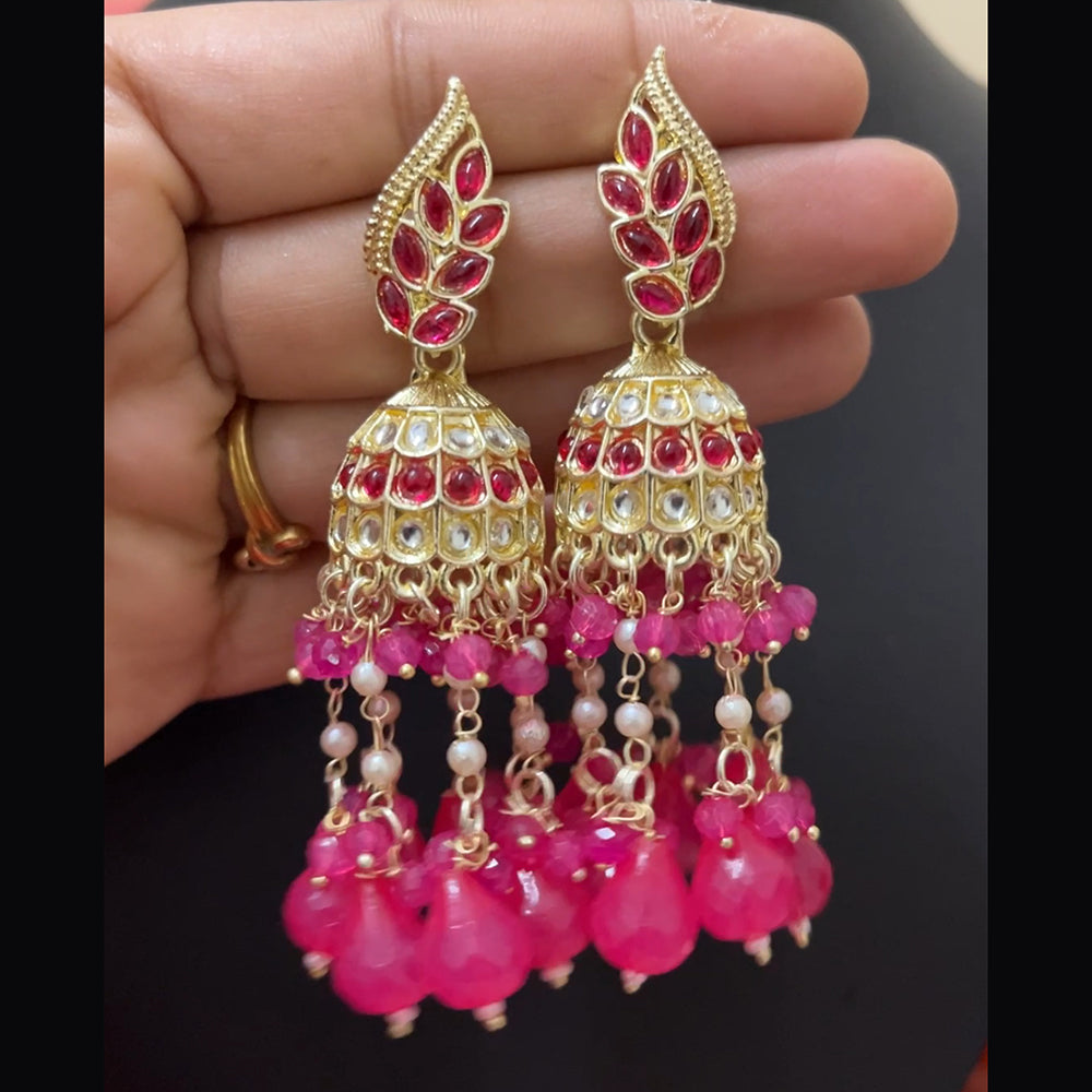 ShringarStreet Mehndi Polish Pota Stone And Beads Jhumki Earrings