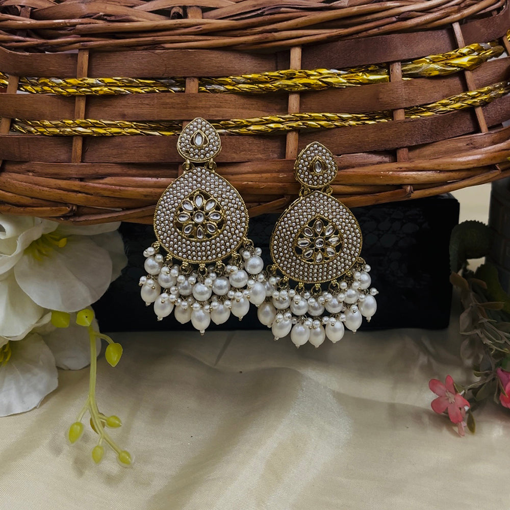 ShringarStreet Gold Plated Kundan Stone And Pearl Chandbali Earrings