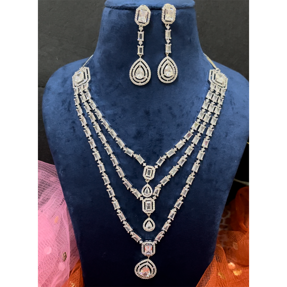 ShringarStreet Silver Plated AD Multi Layer Necklace Set
