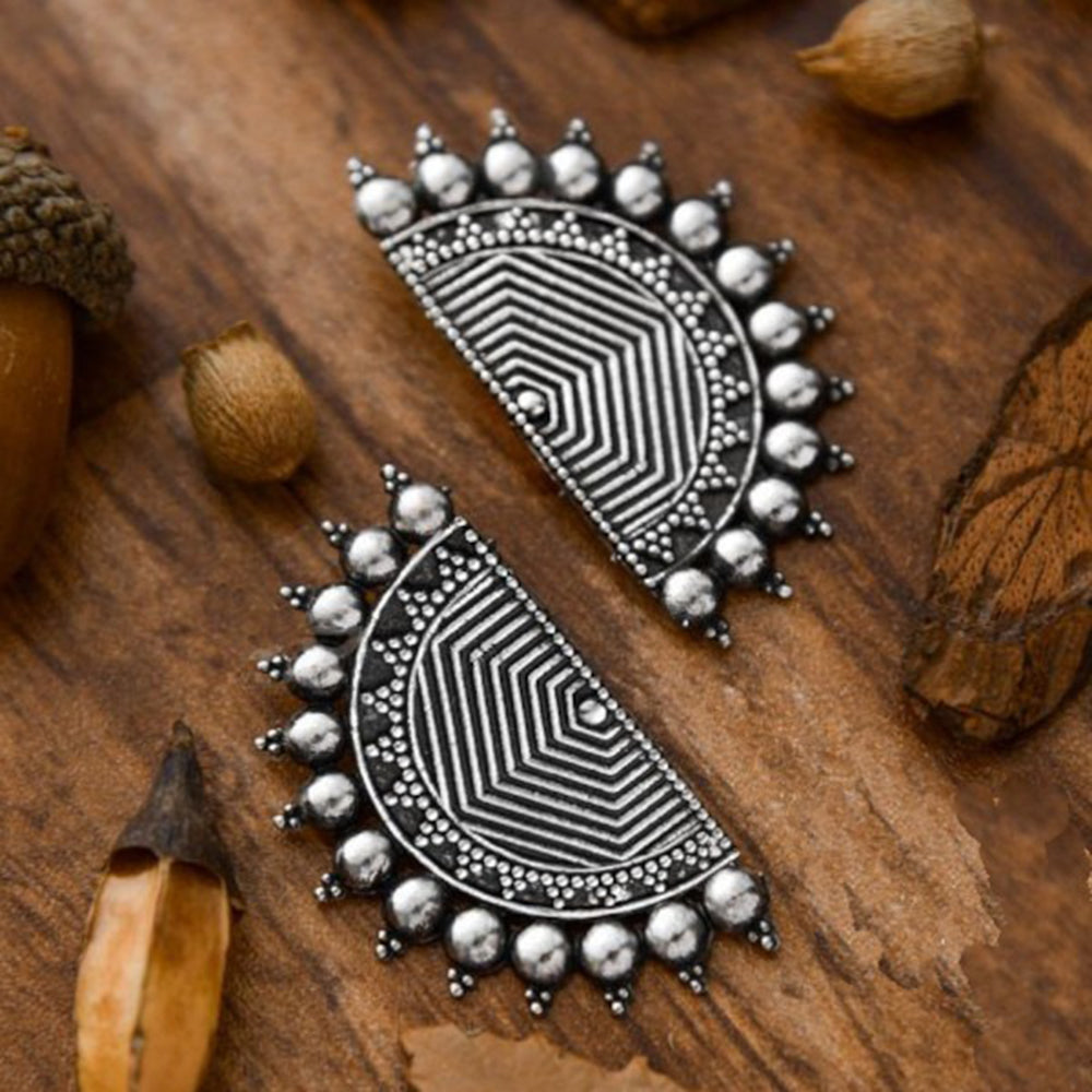 Bevy Pearls Boho Oxidised Plated Statement Stud Earrings