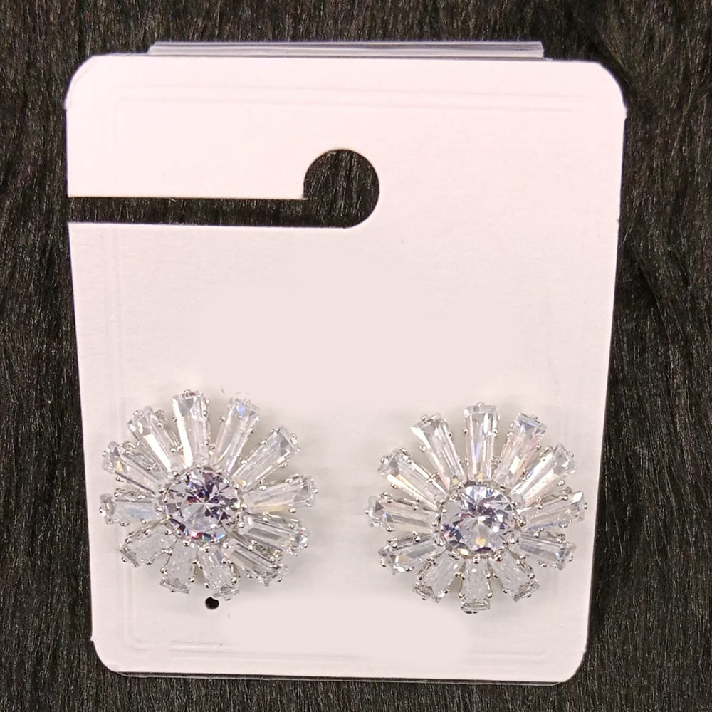 Dhwani Silver Plated Trendy Sparkle American Diamond Stud Earrings