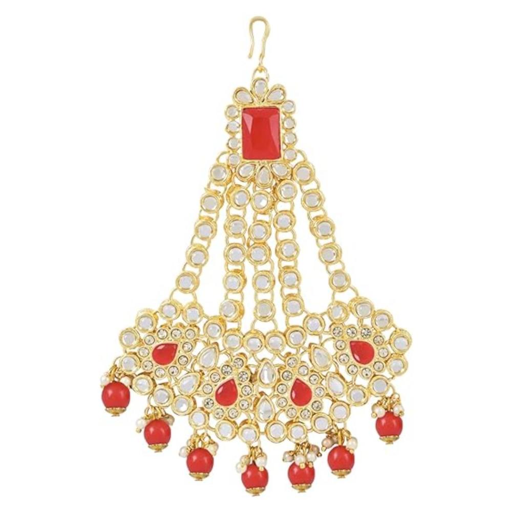 Etnico Gold Plated Pearl Drop Kundan Jhumar Passa/Jhoomar for Women (T2047R)