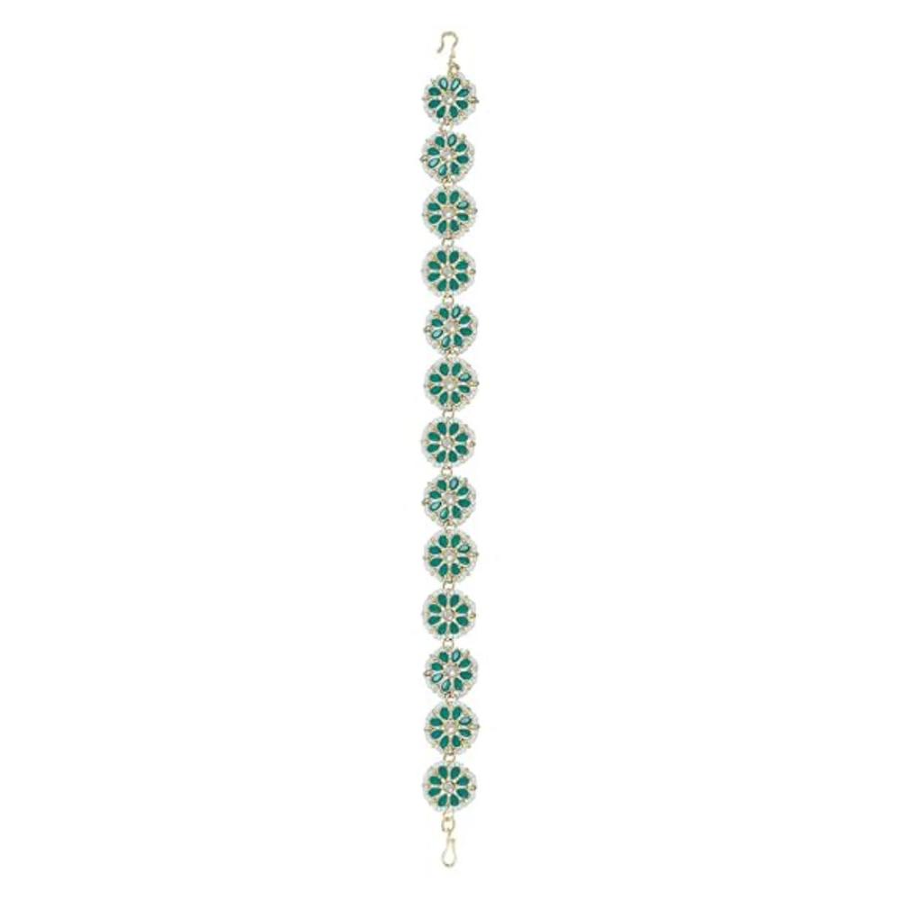 Etnico Gold Plated Floral Kundan & Pearl Sheeshphool/SheeshPatti for Women (T2064G)