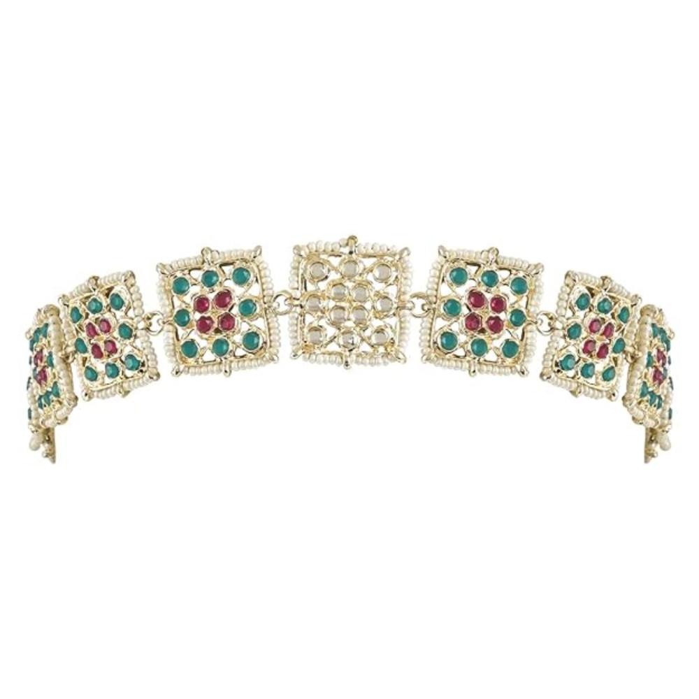 Etnico Gold Plated Kundan & Pearl Sheeshphool/SheeshPatti for Women (T2067QG)
