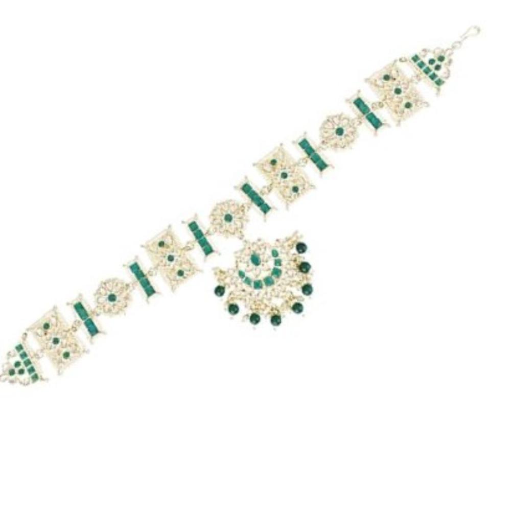 Etnico Gold Plated Floral Kundan & Pearl Sheeshphool/SheeshPatti for Women (T2070G)