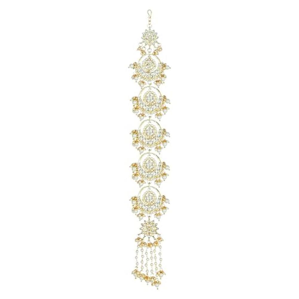 Etnico Gold Plated Kundan and Pearl Paranda/Hair Braid Pin Choti For Bridal (T2092W)