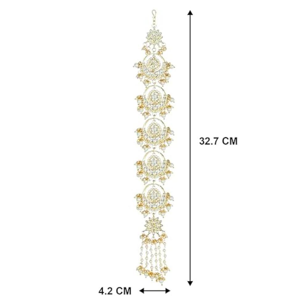 Etnico Gold Plated Kundan and Pearl Paranda/Hair Braid Pin Choti For Bridal (T2092W)
