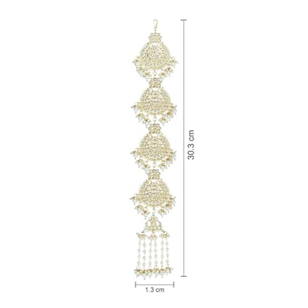 Etnico Gold Plated White Kundan and Pearl Paranda/Hair Braid Pin Choti For Bridal (T2097W)