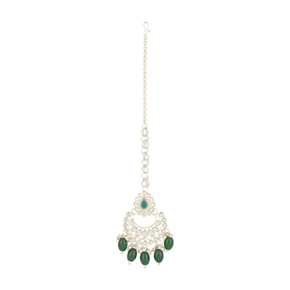 Etnico Gold Plated Traditional Kundan & Pearl Maang Tikka For Women (T2163G)