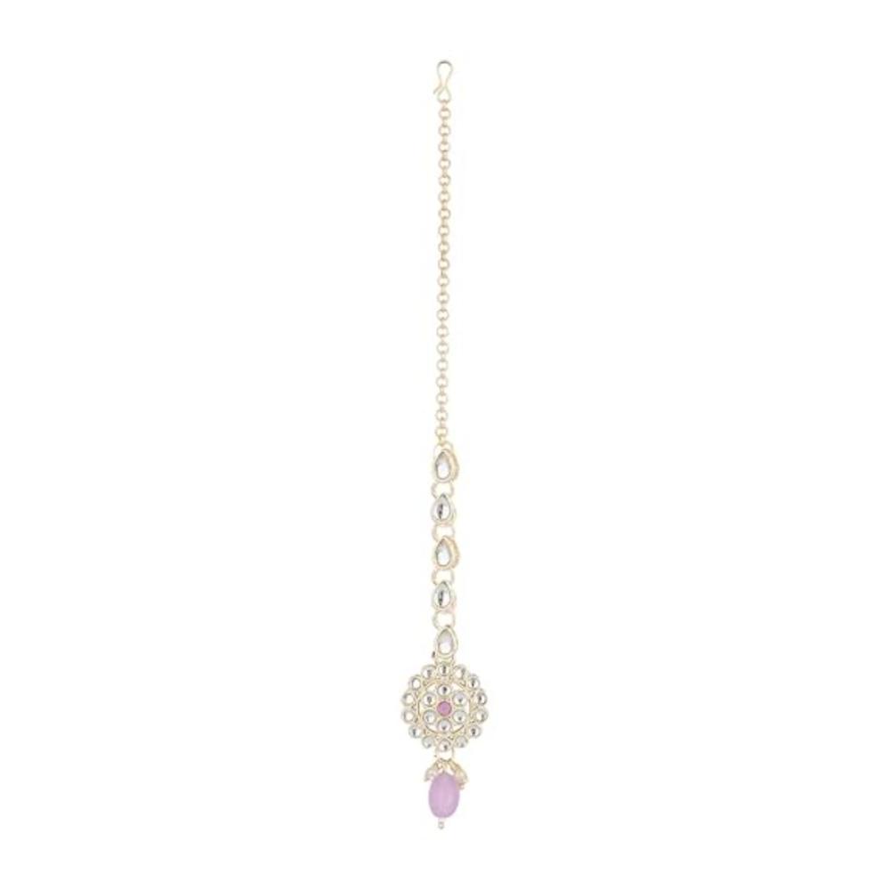 Etnico Gold Plated Traditional Kundan & Pearl Maang Tikka For Women (T2165Pu)