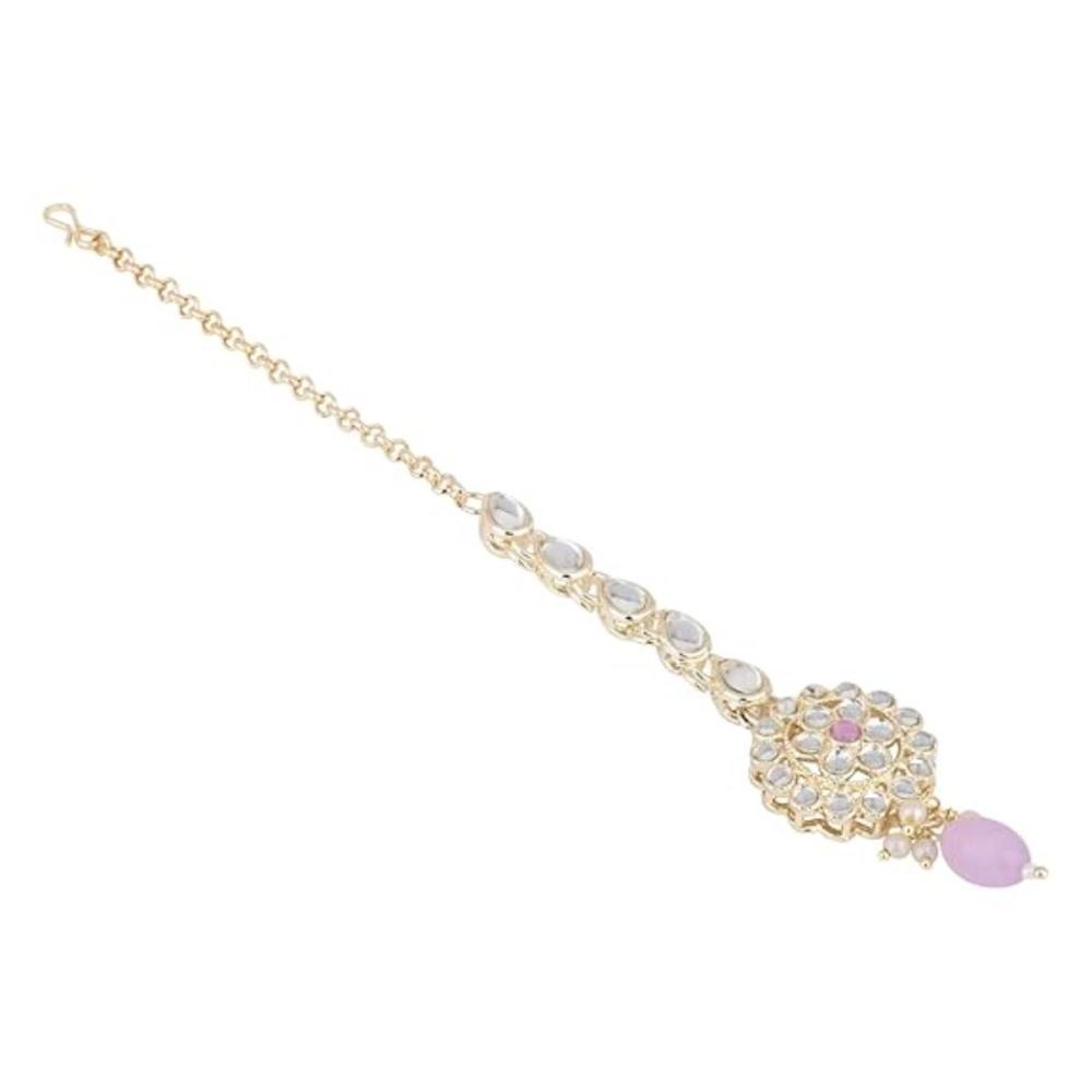 Etnico Gold Plated Traditional Kundan & Pearl Maang Tikka For Women (T2165Pu)