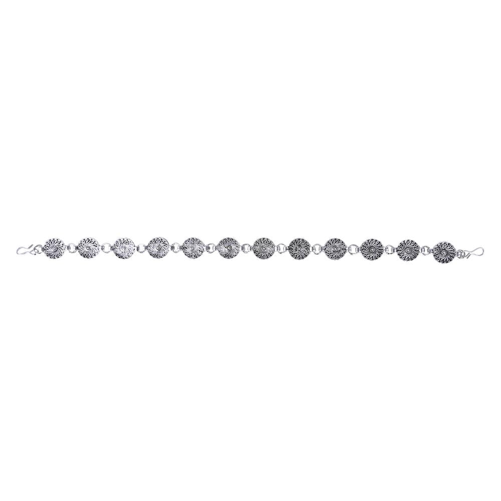 Etnico Silver Oxidised Floral Design Sheeshphool/Sheeshpatti for Women (T2192OX)