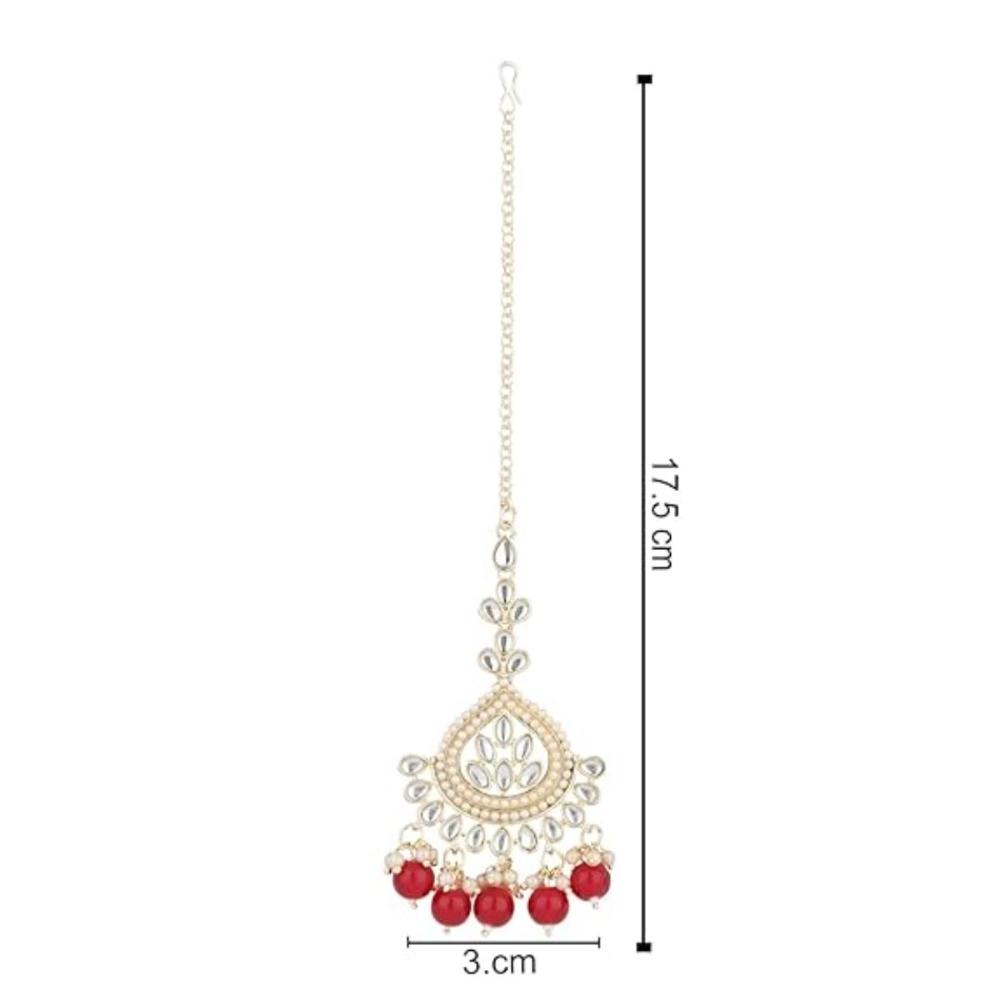 Etnico Gold Plated Traditional Kundan & Pearl Maang Tikka for Women (T3015M)