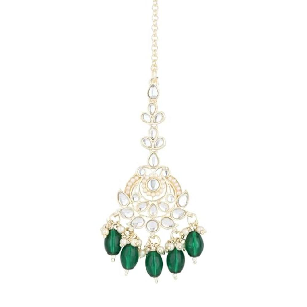 Etnico Gold Plated Traditional Kundan & Pearl Maang Tikka For Women (T3020G)