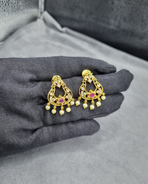 LAFZ Sparkling Multi-Stone AD Temple Earrings